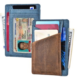 kinzd Minimalist Mens Wallet RFID Front Pocket Wallet Secure Thin Credit Card Holder (A5 Waterproof Leather Blue)