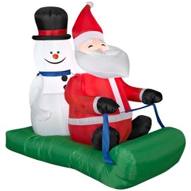 Gemmy Sledding Santa and Snowman LED Lighted Airblown Inflatable, 4 Feet