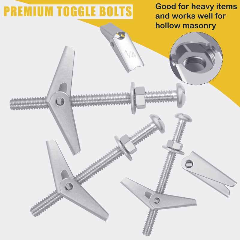 Bonost 48 Sets Toggle Bolts - 1/4 3/16 1/8 Inch