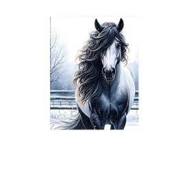 Twisted R Design 11x14 Black and White Winter  Horse Canvas Print Wall Art