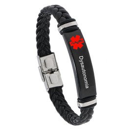 YLYYJ Dysautonomia Braided Leather Medical Alert Wristband Sos ICE Dysautonomia Medical ID Bracelet Awareness Emergency for Men Women with Medic Insert Wallet Card,8.27''