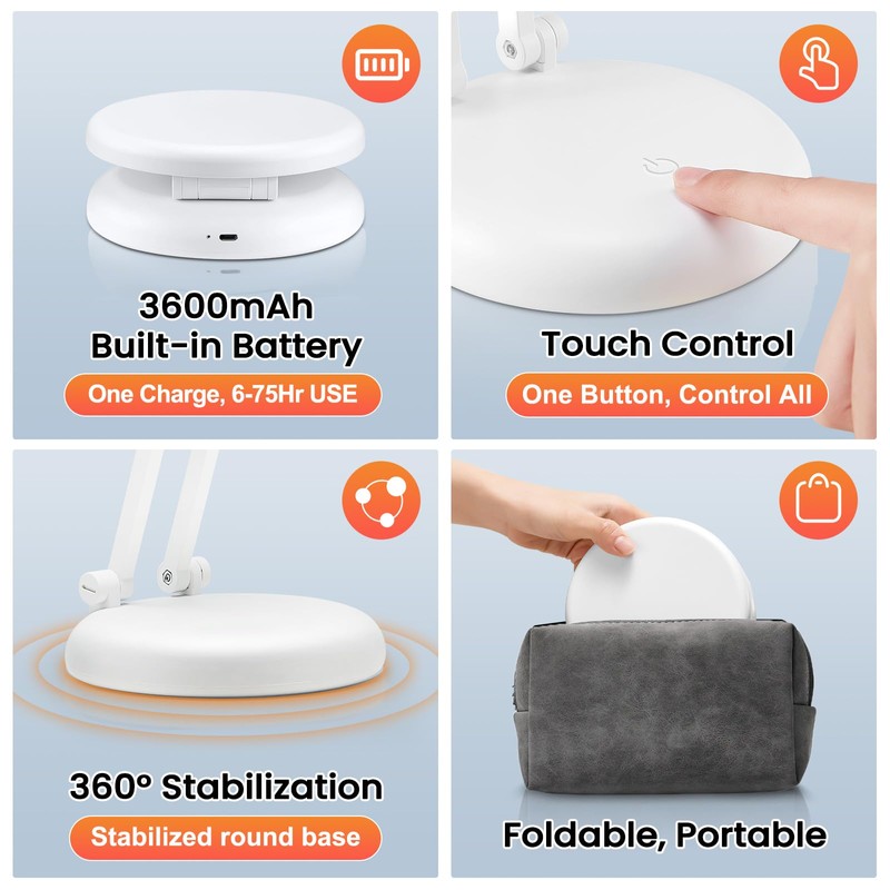 One Fire Cordless Desk Lamp for College Dorm Room,Dimmable Battery