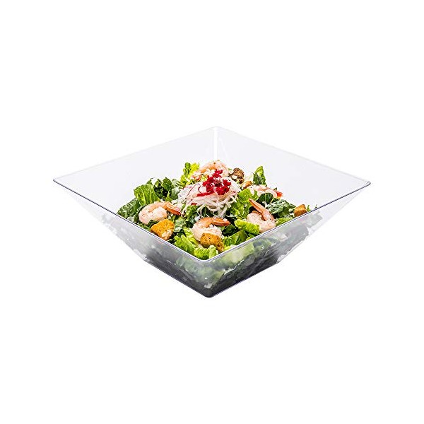 Large Serving Bowl, Square Modern Design - Catering Bowl - Clear - Plastic - 11" x 11" x 4" - 60 Ounce - 25ct Box - Restaurantware