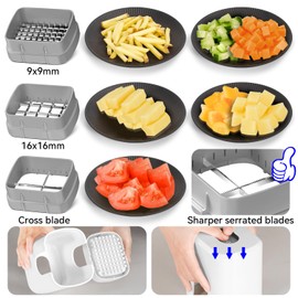 KEOUKE Multifunctional Vegetable Chopper White - 3 Interchangeable Blades Potato French Fry Cutter with Container & Storage Box Food Chopper Dicer for Cucumber, Tomato, Carrot, Onion