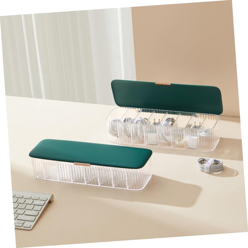 TEHAUX Cable Management Box with Cover Multi Grid Cable Storage