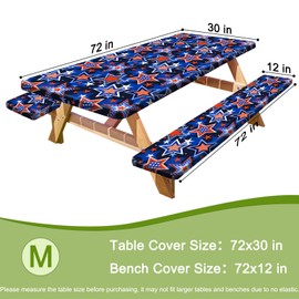 HobbLab Picnic Table Cover with Bench Covers Portable Table Cloth Built-in Storage Pocket Fitted Tablecloth with Elastic Edges Waterproof Camping Essentials for Indoor Outdoor Rv,72in,Blue Red