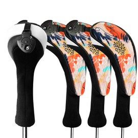 FINGER TEN Golf Club Head Covers Woods Hybrids 1/2/3/4 Pack, Headcovers Men Women 3 5 7 X with Interchangeable Number Tag, Fit All Wood Hybrid Clubs (4 Pack-Orange Hybrid Cover)