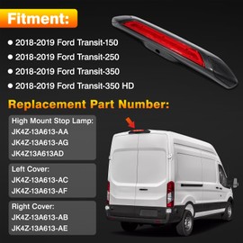 TOP-MAX LED Third Brake Light Compatible with 2018 2019 Ford Transit 150 250 350 350HD, w/Cover Rear Center High Mount 3rd Stop Lamp Replace for JK4Z-13A613-AA JK4Z-13A613-AG