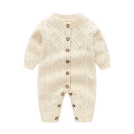 Auro Mesa Newborn Baby Knit Romper with hat Beige Infant Baby Knitted Clothes Baby Onsie (90cm (18-24M))