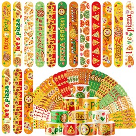 Seenelling 48 Pcs Pizza Slap Bracelets Bulk Party Favors Plastic Colorful Cute Snap Bracelets for Kids Goodie Bag Stuffers Party Supplies Classroom Rewards Prizes Birthday Exchanging Gift, 12 Styles