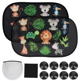 wokdsbl Pack of 2 Sun Protection Car Baby with UV Protection, 51 x 31 cm Car Sun Visor, Side Window with 8 Suction Cups, Foldable Sun Protection for Side Windows, Children with Cute Animal Motifs
