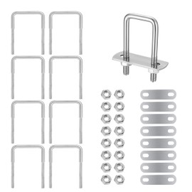 Set of 8 U-bolts M6 square U-bolt square U-bolts and bolts M6 50 x 80 mm with nuts frame plate round washers, carbon steel for cars ships repair