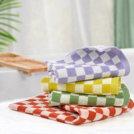 Cotton Wash Cloths Checkered 4 Pack 4 Colors - Bathroom Washcloths for Face Body, 13 x 13 Inches Daily Cleansing Towels