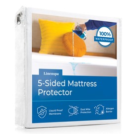 LINENSPA Five Sided Mattress Protector - Guards Top and Sides of Mattress from Liquids, Dust Mites, and Allergens - Fitted Style - Waterproof Cover - Full