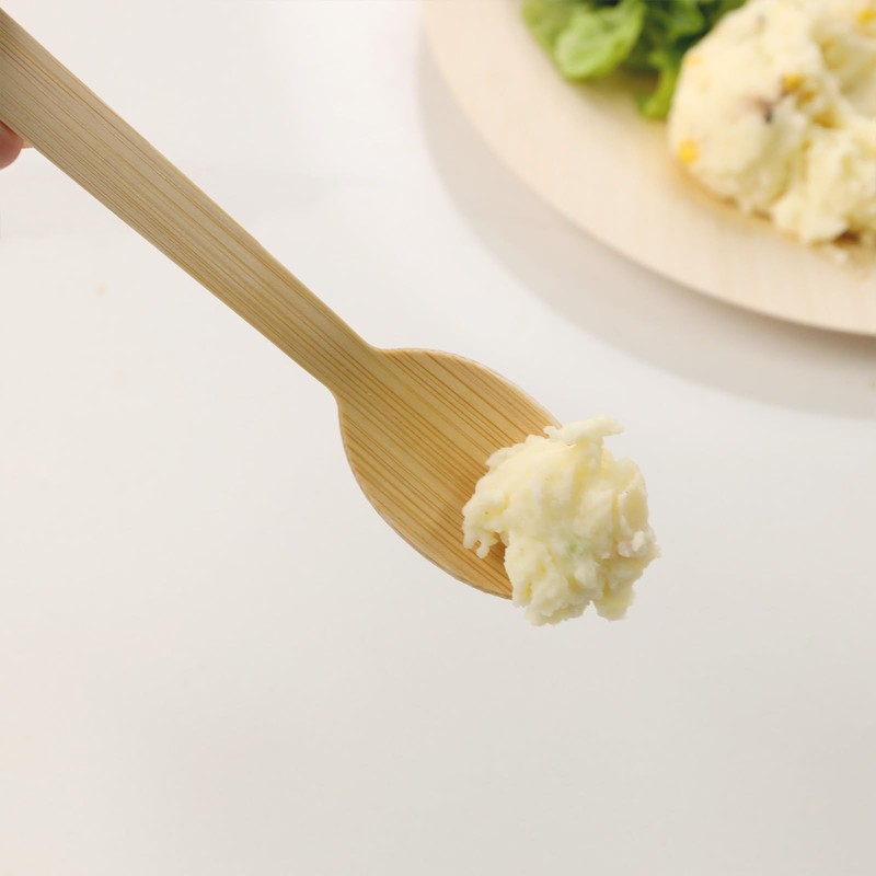 HTB Disposable Spoons Natural Bamboo 50 Pcs Outdoor Disposable Tableware