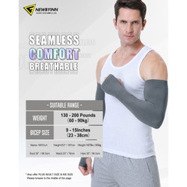 Newbyinn UV Sun Protection Arm Sleeves with Thumb Hole for Men Women Youth, Cooling Sleeve to Cover Tattoo, Mid-Compression