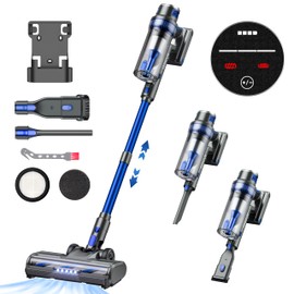 QikCln Cordless Vacuum Cleaner - 250W/30Kpa Powerful Stick Vacuum with Charging Dock, MAX 40Mins Runtime, 3 Modes, Smart LED Display, Lightweight Vacuum Cleaner for Home Pet Car- Blue