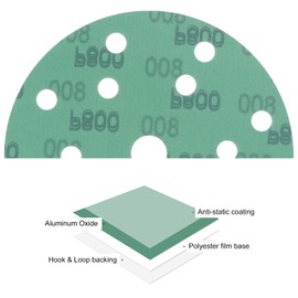 Kozelo 50pcs Green Film Sanding Discs - [6 Inch 800 Grits 15 Hole ] Round Aluminum Oxide Hook & Loop Wet Dry Sander Pads for Wood Metal Polishing Use| Zirconium Corundum Sandpaper