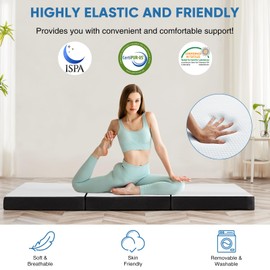 UOCFYK Tri-fold Memory Foam Mattress, 4 Inch Folding Mattress Topper with Washable Cover, Folding Memory Foam Mattress, Comfortable Support Queen Size 60"x 80"x 4"
