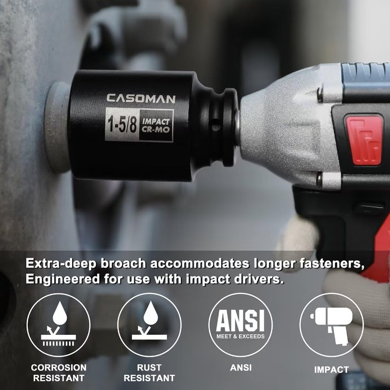 CASOMAN 11PCS 1/2-Inch Drive Large Impact Socket Set, 6 Point,