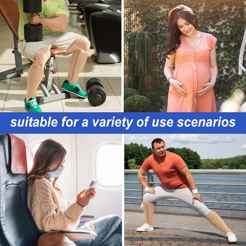 PUTUO Plus Size Compression Socks: Wide Calf Zip Flight Sock