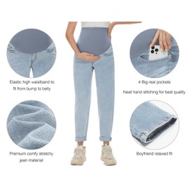 POSHGLAM Women's Maternity Jeans Over Belly Comfy Stretch Boyfriend Jeans Denim Pregnancy Pants(Light Blue, Medium)