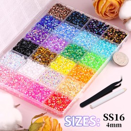 16000Pcs Resin Jelly Rhinestones with Tweezers for Crafting, Mixed-Color 4mm Flatback Gems, Bedazzling Crystal with 3Pcs 10ml B7000 Jewelry Glue for DIY Crafts Clothing Tumblers Shoes Nail Art