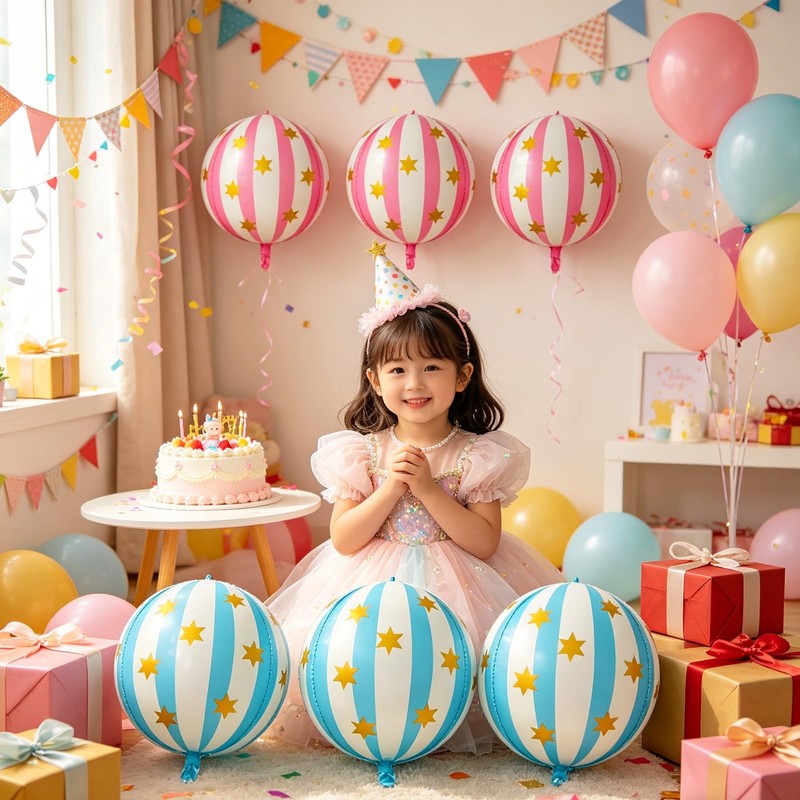 4D Ball Star Striped Foil Balloons(6 Pcs)