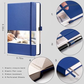 EMSHOI Lined Journal Notebook 2 Pack - A5 Note Book 384 Numbered Pages Notepad for Writing,100gsm Lined Paper, Leather Hardcover, for Women Men Work Office School,14.5 x 21cm - Blue