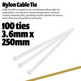 Wild Polar Premium Cable Ties - Clear/White & Black - Range of Sizes - 100 Pack Nylon Plastic Tie Wraps - Self Locking Small Zip Ties (White/Clear, 250mm x 3.6mm 100 Pack)