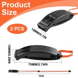 ZOKJSW 2 x Emergency Whistle, Safety Whistle, Signal Whistle up to 4000 Hz with Adjustable Reflective Neck Strap for Kayaking, Boating, Swimming, Survival in Water, Hiking (Black)