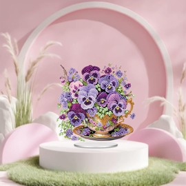 AIBOERL Pansies Tabletop Diamond Art Kits,Stand Up Diamond Painting Kits for Adults,DIY Desktop Diamond Painting Diamond Art Ornamental Sunshine Catcher Craft Desk for Table Tabletop Decor and Gift