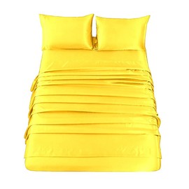 Sfoothome Silky Satin Sheets, 4-Pieces Full Size Satin Bed Sheet Set with Deep Pockets, Cooling Satin Sheets Full - Yellow