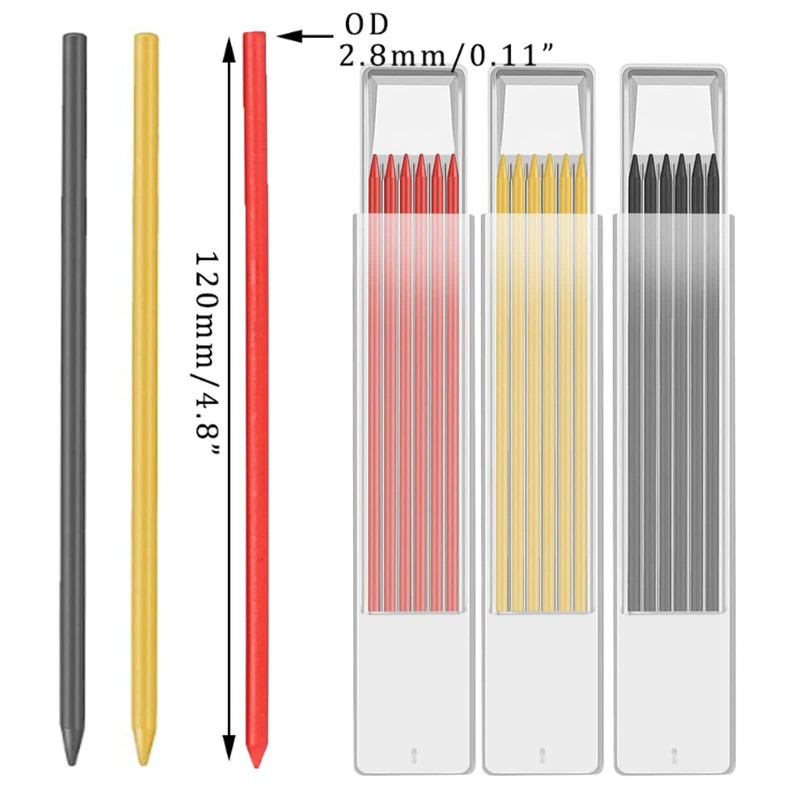 SyiXute 36 Pcs Carpenter Pencil Refills 2.8mm,Deep Hole Mechanical Construction