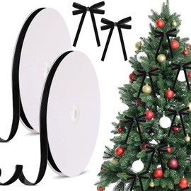 Zeyune 2 Rolls Velvet Ribbon 3/8 Inch 40 Yards, Single Face Velvet Ribbon for Gift Wrapping, Christmas Wrapping Bows, Wedding Decor, Home Decorating, Bouquet Packaging, DIY Crafts Decor(Black)