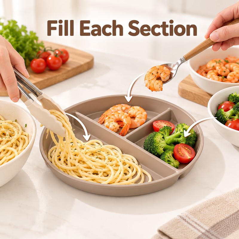 4pcs Round Divided Dinner Plate – Reusable Portion Control Food