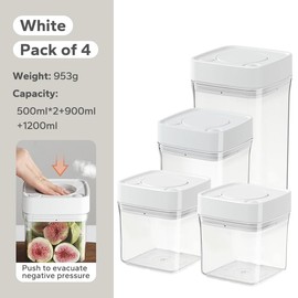 FUSAYUKI Manual Vacuum Jar With One-Button Vacuum Pump, Airtight Food Cereal Containers Storage With Lids (white-4pc)