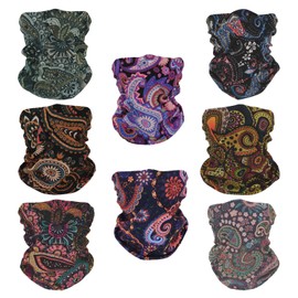 SMEHCF 8 Multipurpose Bandanas for Women Men Headband Balaclava Hair Head Scarf Face Half Airsoft Paintball Mask Neck Gaiters Breathable Washable Colorful Cashew Flower Cool Colors Warm Colors
