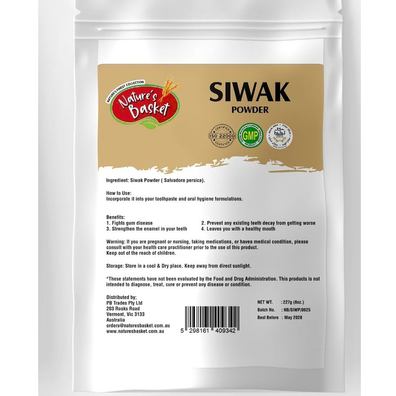 Nature's Basket Siwak Powder, Natural Tooth Care, 227g