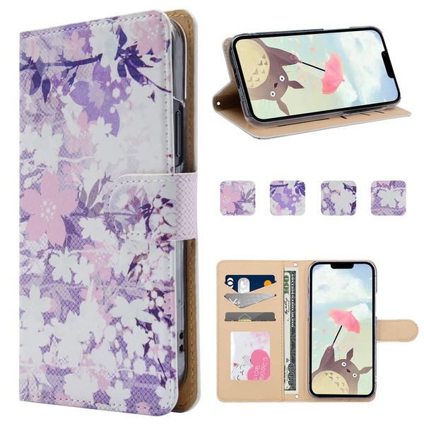 iitrust AQUOS wish SHG06 case notebook type smartphone case stand function with storage pocket synthetic leather magnet hand camera hole Japanese style cherry blossom flower fashion