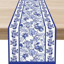 Camino de mesa con estampado floral azul, decoración clásico de primavera y verano, diseño de flores silvestres para el hogar, cocina, comedor, fiesta, decoración de interiores y exteriores, 13 x 72