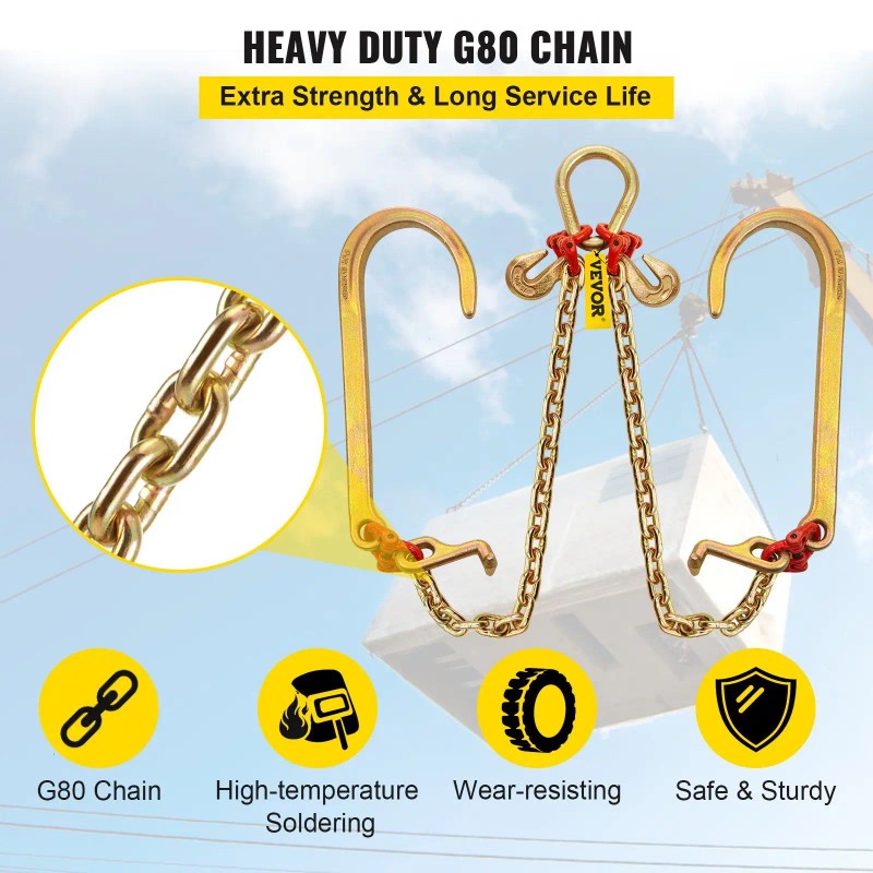 Grade 80 Yellow Galvanized V-Bridle Chain 5/16 in X 2