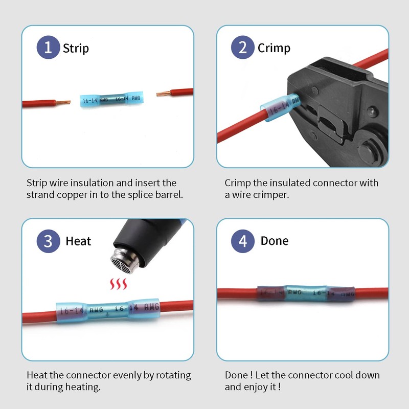 250 conectores termorretráctiles de 12-10 AWG, conectores de cable eléctrico