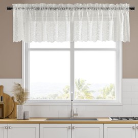 FINECITY Ivory Lace Valance, 52 x 18 Inch, Rod Pocket, Kitchen, 1 Panel, Sheer, Polyester, Country Rustic