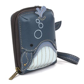 CHALA RFID Cute-C Credit Card Holder Wallet Wristlet - Women Faux Leather Cute-C with Strap - Whale