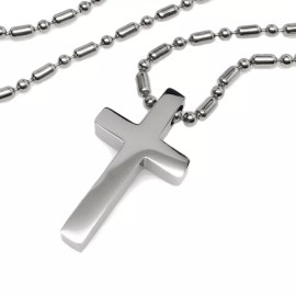 Loralyn Designs Mens Small Silver Stainless Steel Cross Long 30" Steel Bead Chain Jewelry Trends