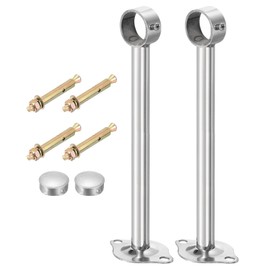 sourcing map 3 Set Ceiling Mount Curtain Rod Bracket, Fit 32mm/1.26" Pipe Length 250mm/9.84" Stainless Steel Curtain Rod Hooks Hangers for Walls Wardrobe Pipe Curtain Pipe, Silver