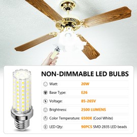 LED Corn Light Bulb 150W Equivalent 2500 Lumen 6500K Cool Daylight White 20W E26/E27 Base Non-dimmable Ceiling Fan Corn Lighting for Home Garage Warehouse Indoor LED Corn Bulbs Pack of 4