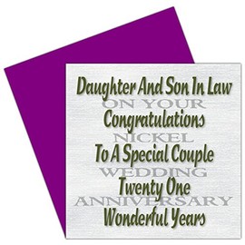 Daughter & Son In Law 21st Wedding Anniversary Card – Nickel Anniversary - 21 Years - Together Always Design