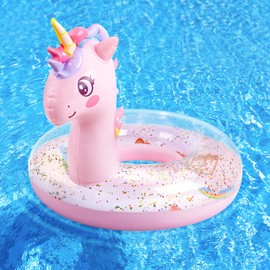 HeySplash Inflatable Pool Float, 21.6 Inch Toddler Pool Float, Unicorn Pool Toys with Sparkling Sequins, Swimming Ring for Swimming Pool, Summer Beach, Lake, Party Decor, Pink